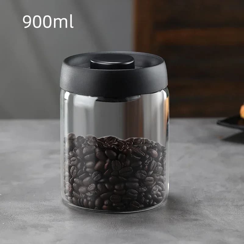 Recipient etanș din sticlă cu vid manual pentru boabe de cafea și ceai