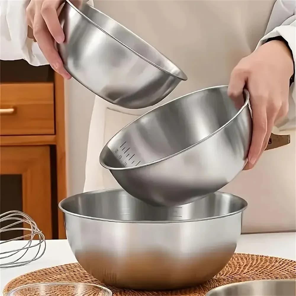 Set 1-3 boluri din inox cu gradație pentru gătit, copt și depozitare