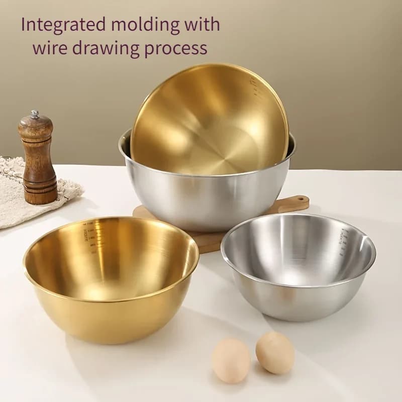Set 3 boluri din inox pentru amestecare, bol mare pentru salată și frământat aluat