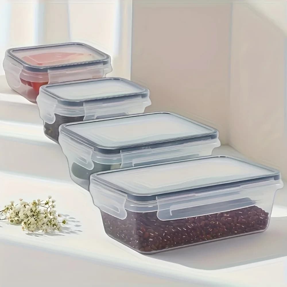 Set 8 caserole alimentare ermetice fără BPA cu capac clipsabil - Plastic PP pentru microunde și congelator