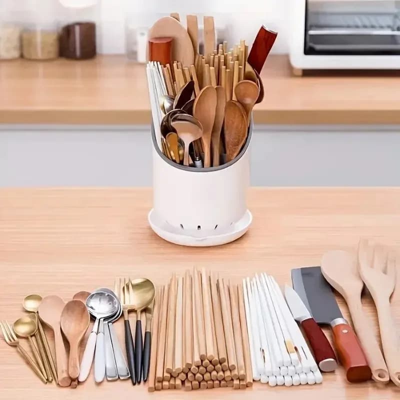 Suport scurgător pentru tacâmuri din plastic, cu tavă