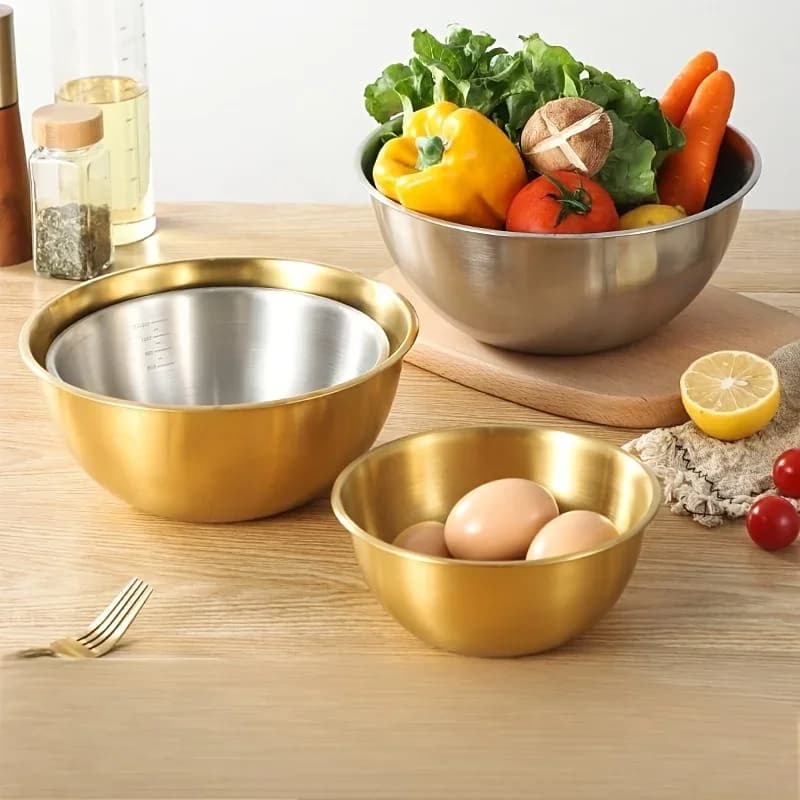 Set 3 boluri din inox pentru amestecare, bol mare pentru salată și frământat aluat