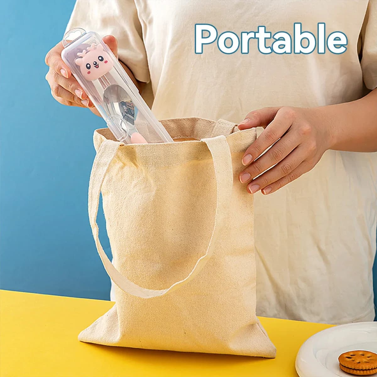 Cutie transparentă portabilă pentru tacâmuri de călătorie, antipraf