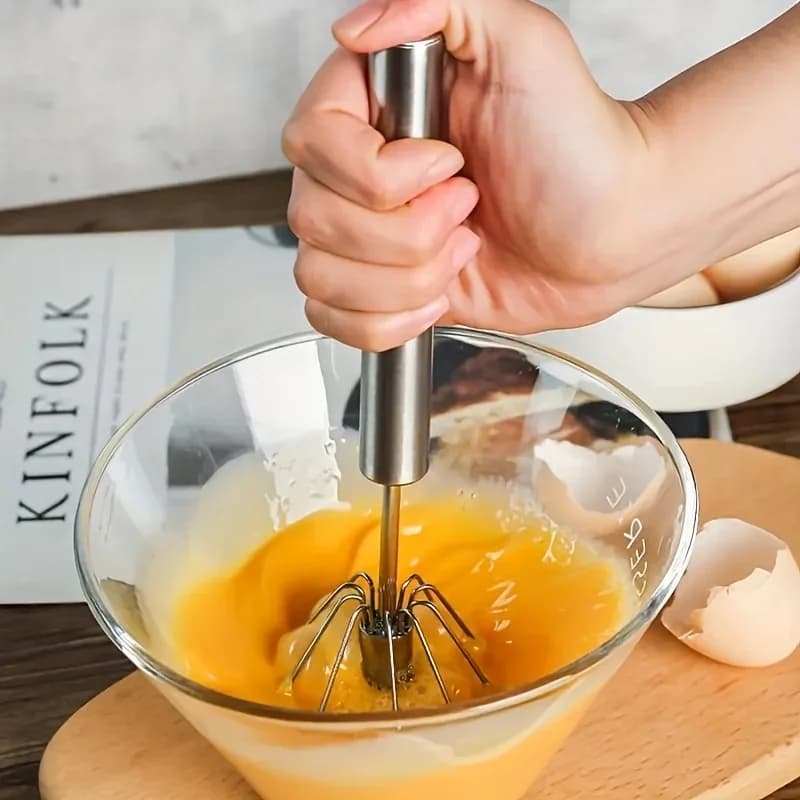 Tel semiautomat din inox pentru ouă și cremă, mixer manual de bucătărie