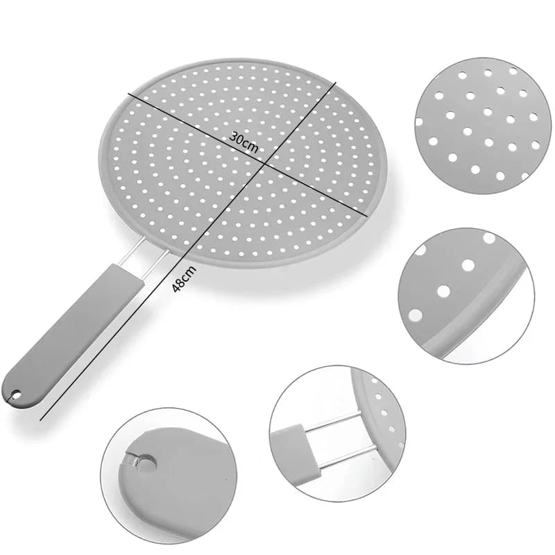 Sită antistropire din silicon cu mâner, capac termorezistent împotriva stropilor de ulei