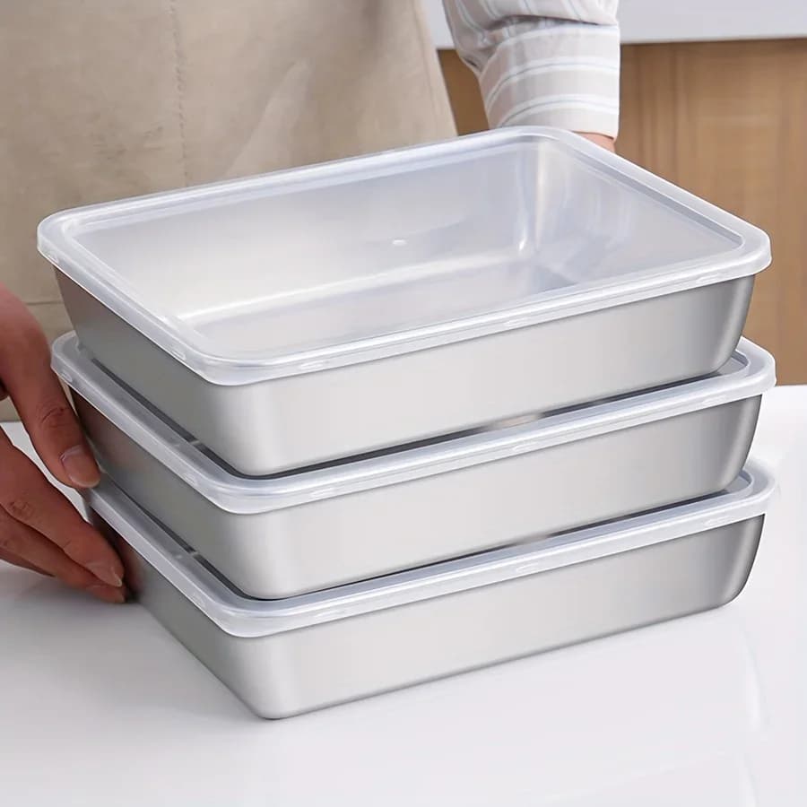 Set 3 caserole alimentare din inox, ermetice, fără BPA, pentru frigider și cămară