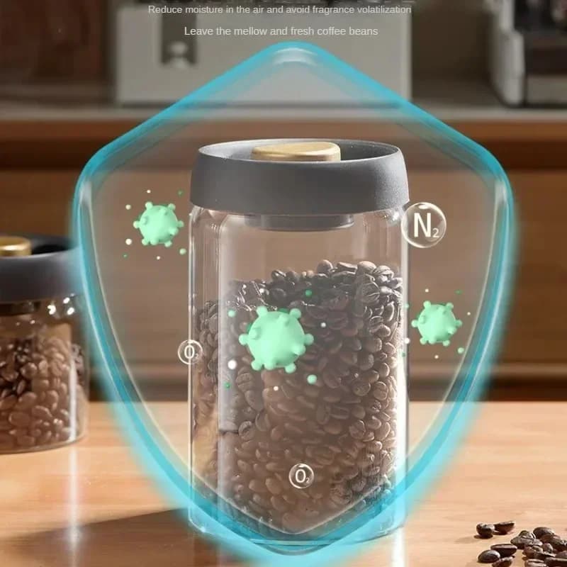 Recipient etanș din sticlă cu vid manual pentru boabe de cafea și ceai