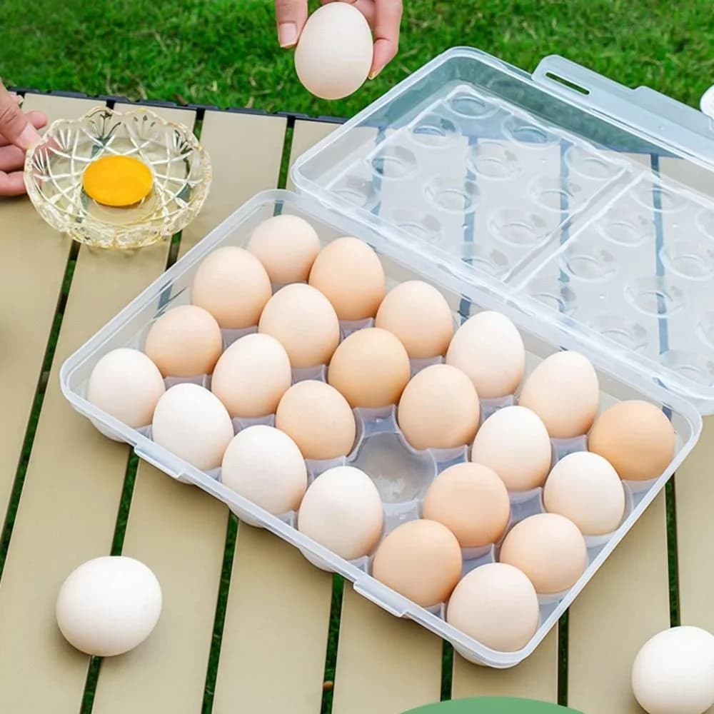 Suport pentru ouă din plastic cu capac pentru frigider și camping