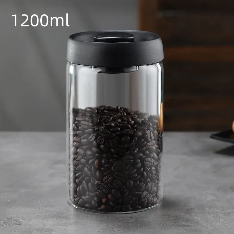 Recipient etanș din sticlă cu vid manual pentru boabe de cafea și ceai
