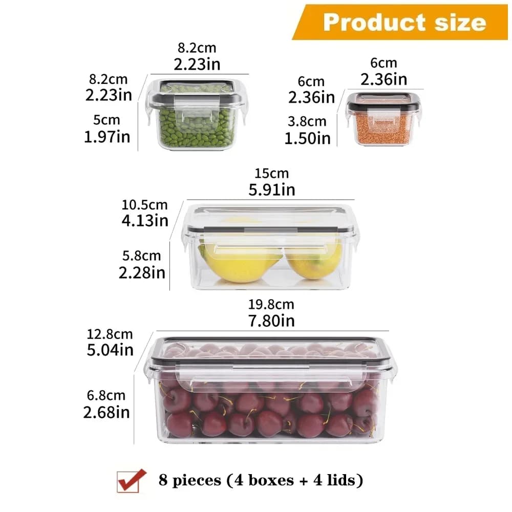 Set 8 caserole alimentare ermetice fără BPA cu capac clipsabil - Plastic PP pentru microunde și congelator