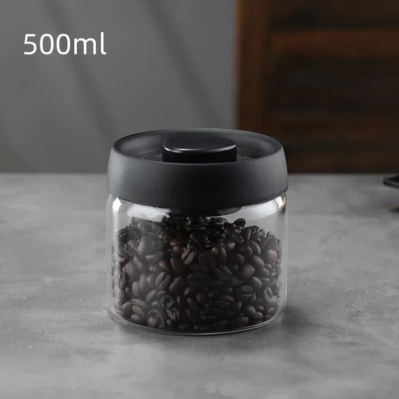 Recipient etanș din sticlă cu vid manual pentru boabe de cafea și ceai
