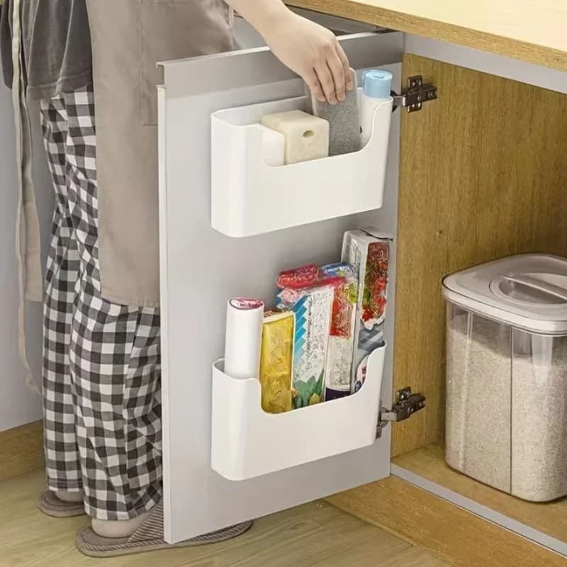 Cutie de depozitare suspendată pentru ușă de dulap, suport pentru folie alimentară și accesorii
