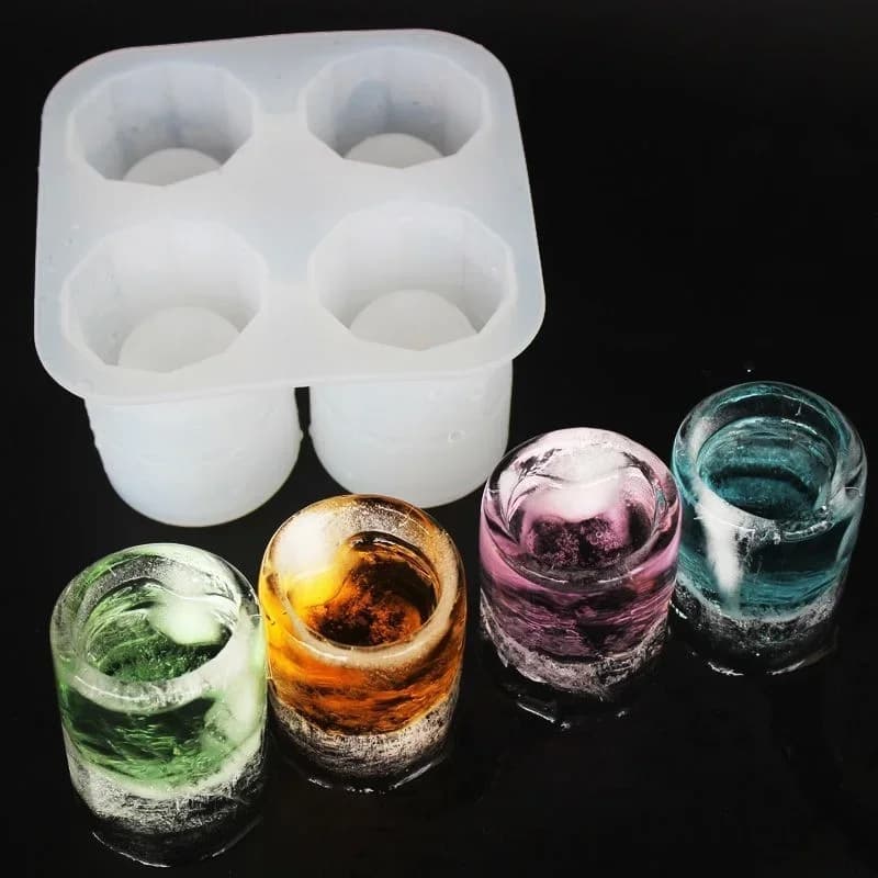 Formă din silicon pentru cuburi de gheață, 4 orificii, pentru whisky și băuturi