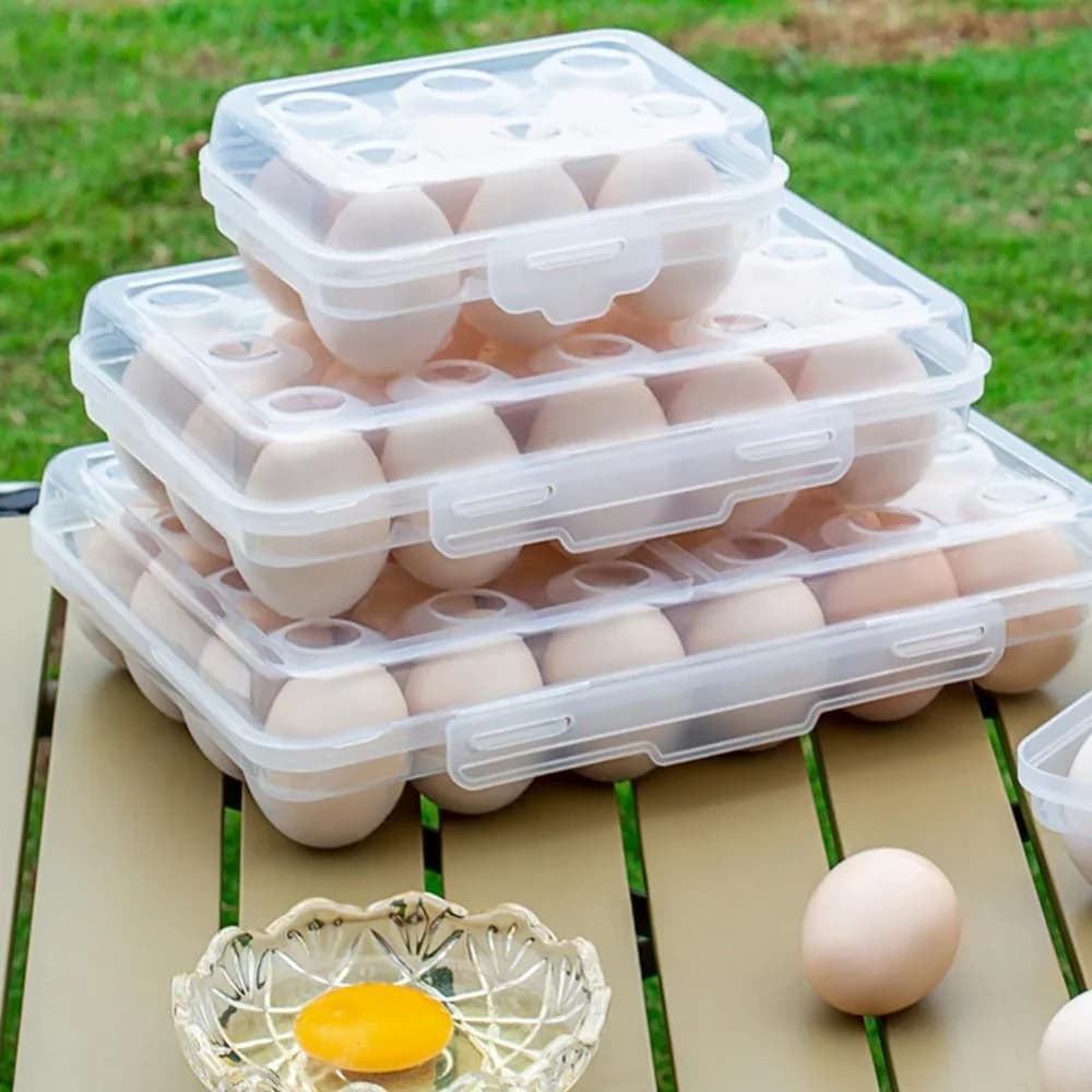 Suport pentru ouă din plastic cu capac pentru frigider și camping