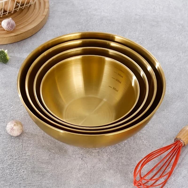 Set 3 boluri din inox pentru amestecare, bol mare pentru salată și frământat aluat