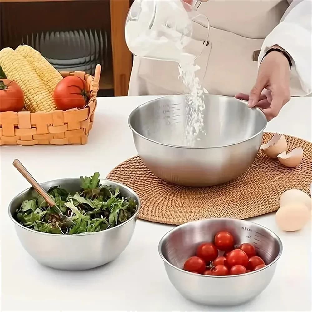 Set 1-3 boluri din inox cu gradație pentru gătit, copt și depozitare