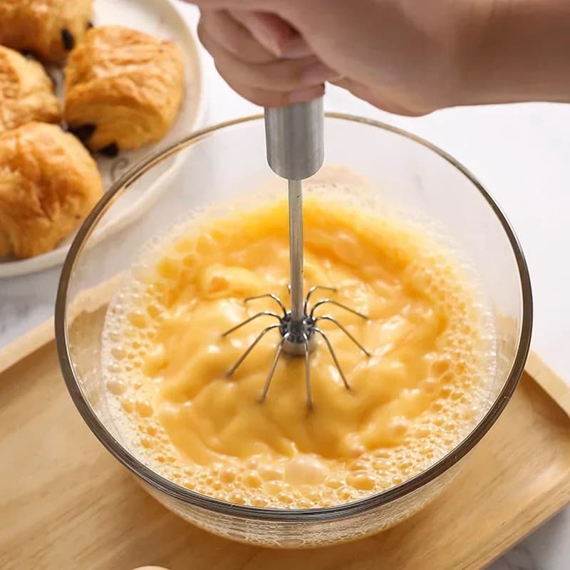 Tel semiautomat rotativ din inox, mixer manual pentru ouă și creme