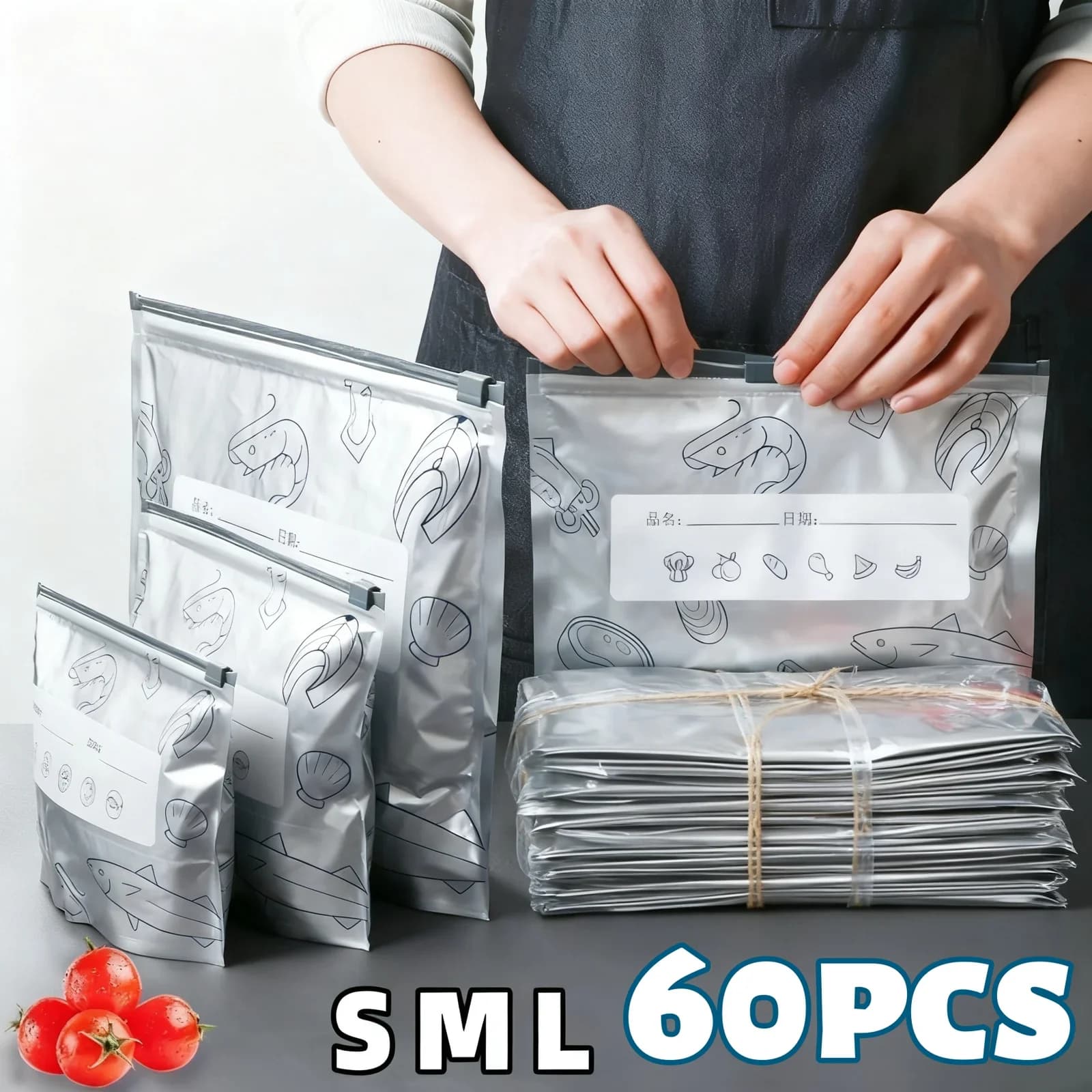 Pungi resigilabile din folie de aluminiu pentru alimente, 10/60 buc.
