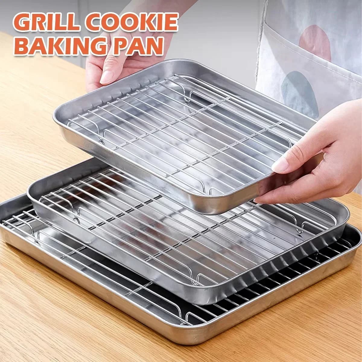 Tavă de copt din inox cu grătar pentru friptură și prăjituri