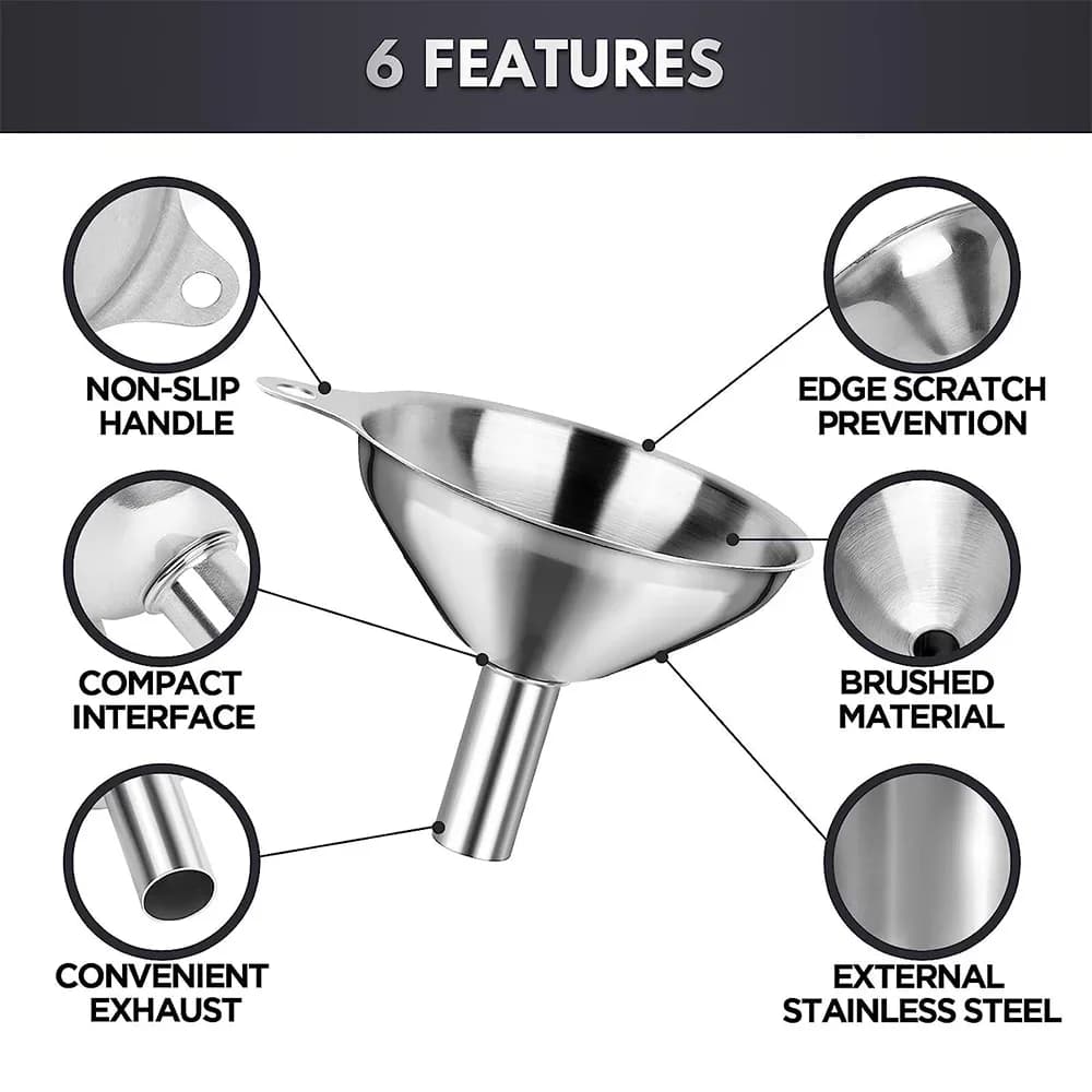 Set 3/5 pâlnii de bucătărie din inox alimentar pentru sticle și recipiente mici