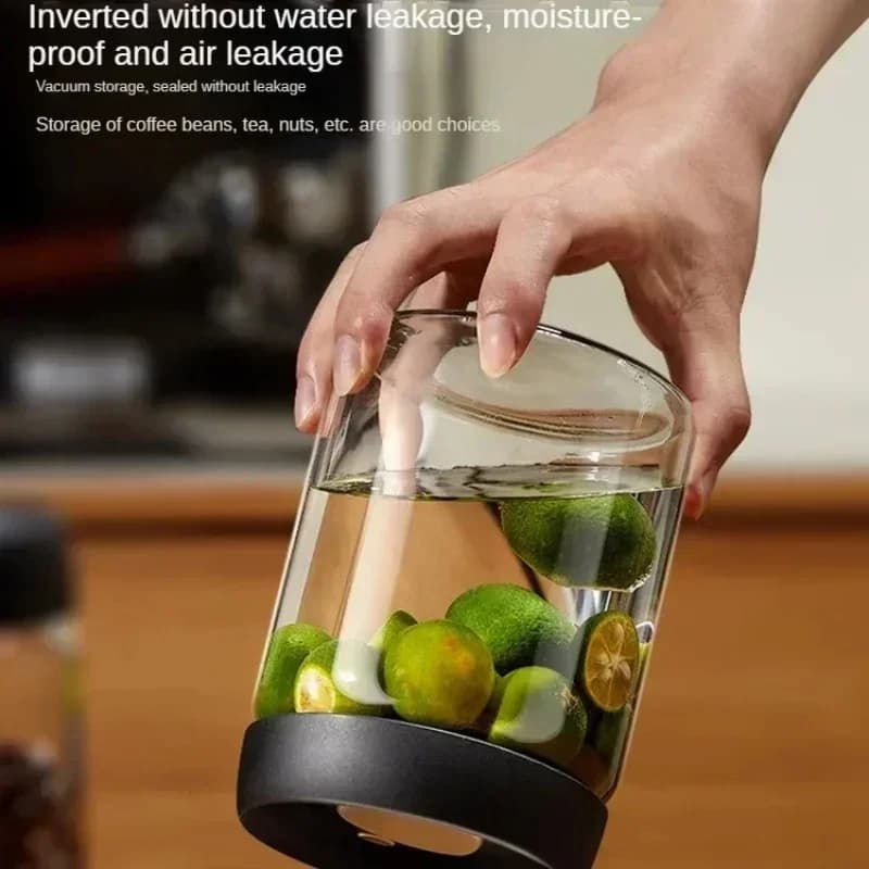 Recipient etanș din sticlă cu vid manual pentru boabe de cafea și ceai
