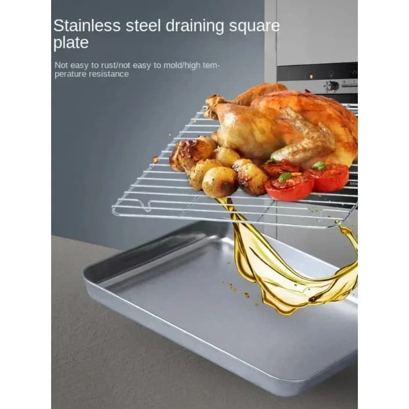 Tavă de copt din inox cu grătar pentru friptură și prăjituri