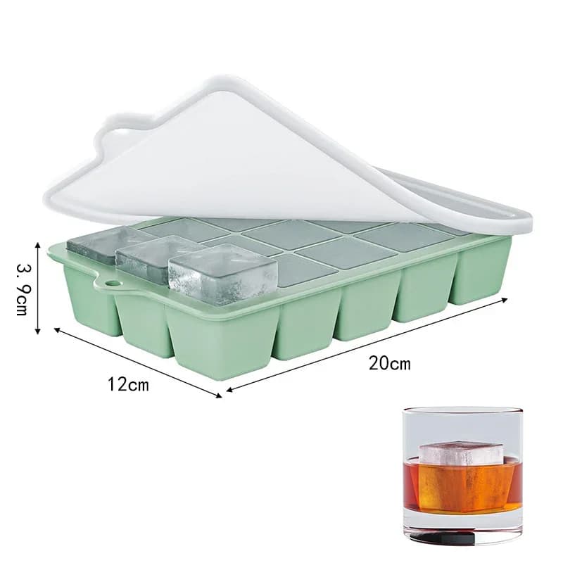 Set 2 forme de cuburi de gheață din silicon cu capac, 15 compartimente, matriță reutilizabilă pentru cocktail și cafea