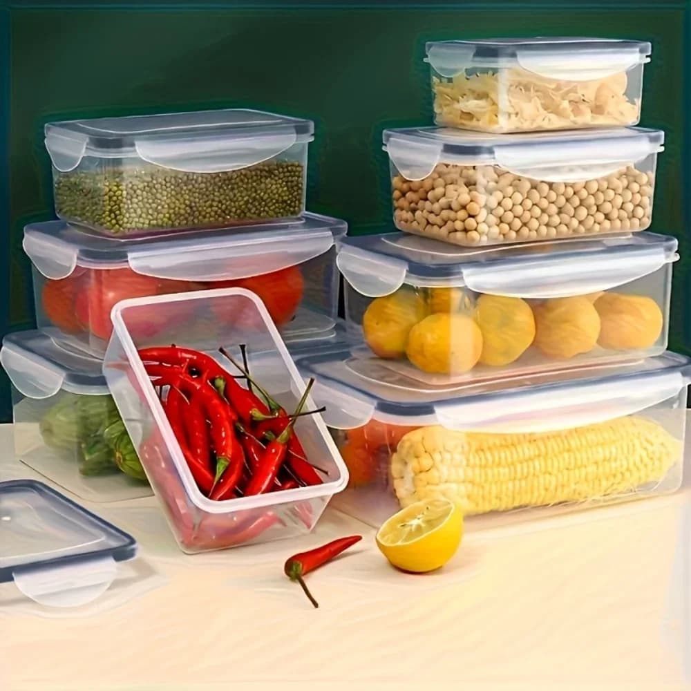 Set 8 caserole alimentare ermetice fără BPA cu capac clipsabil - Plastic PP pentru microunde și congelator