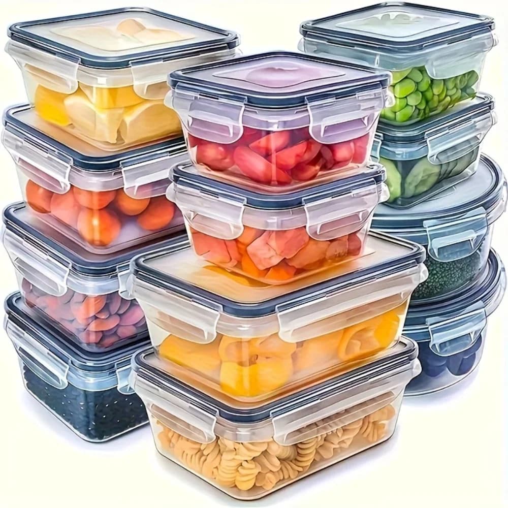Set 8 caserole alimentare ermetice fără BPA cu capac clipsabil - Plastic PP pentru microunde și congelator