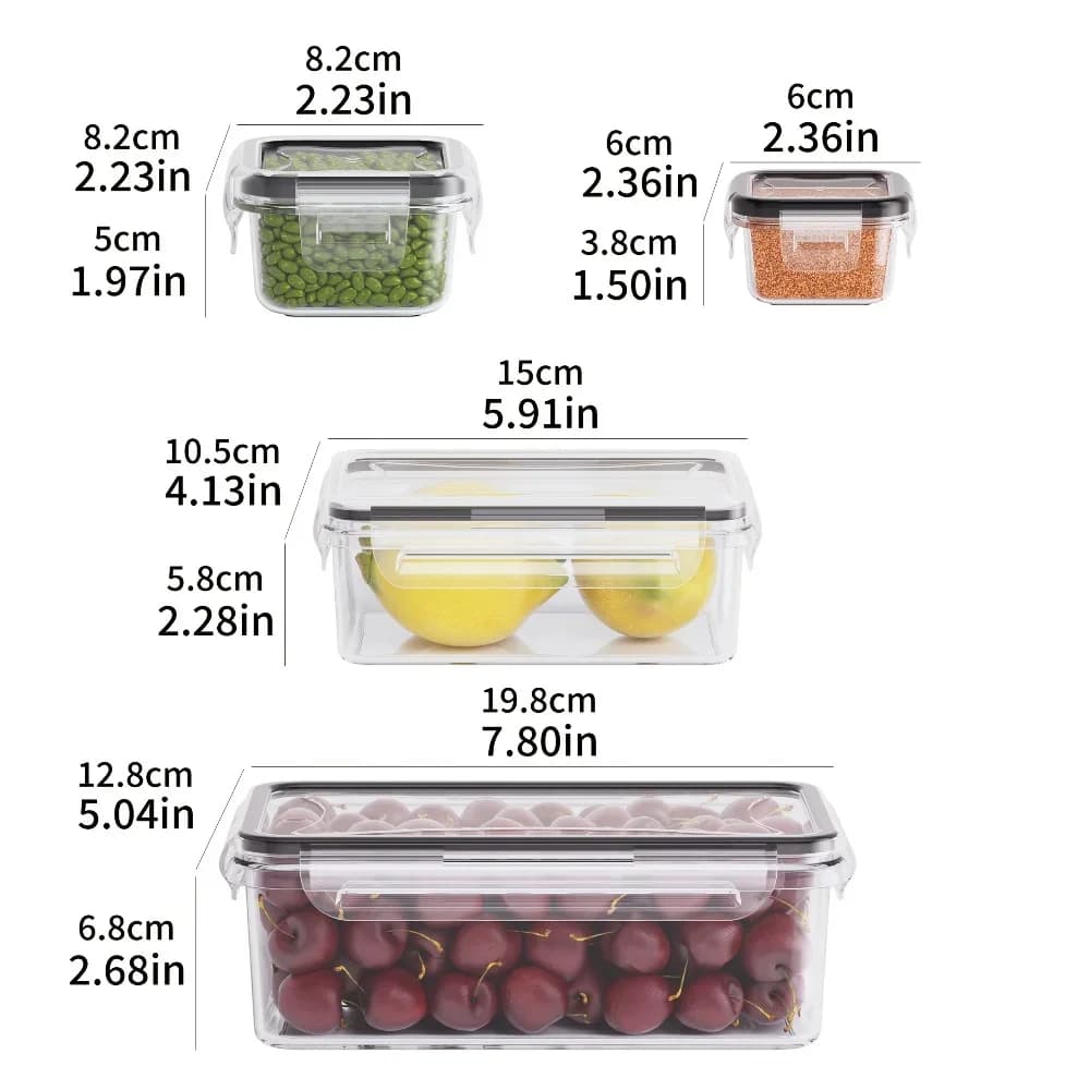 Set 8 caserole alimentare ermetice fără BPA cu capac clipsabil - Plastic PP pentru microunde și congelator
