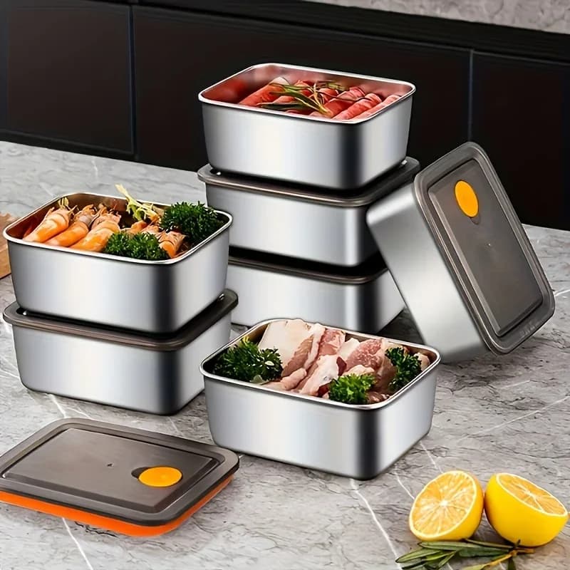 Set 4 caserole alimentare din inox, etanșe și stivuibile, fără BPA, pentru frigider și congelator