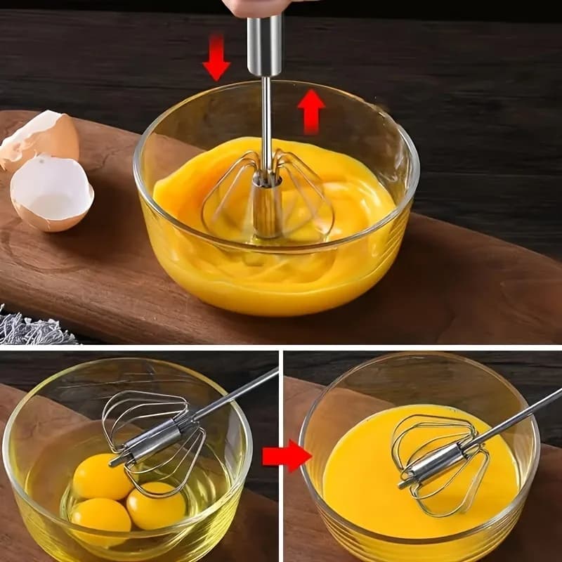 Tel semiautomat din inox pentru ouă și cremă, mixer manual de bucătărie