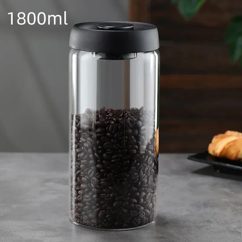 Recipient etanș din sticlă cu vid manual pentru boabe de cafea și ceai