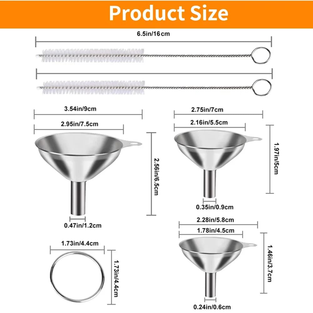 Set 3/5 pâlnii de bucătărie din inox alimentar pentru sticle și recipiente mici