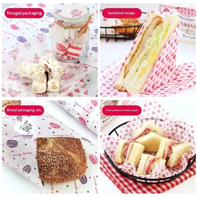 Set 50 bucăți hârtie cerată alimentară, rezistentă la grăsime, pentru sandwich-uri, burgeri și copt