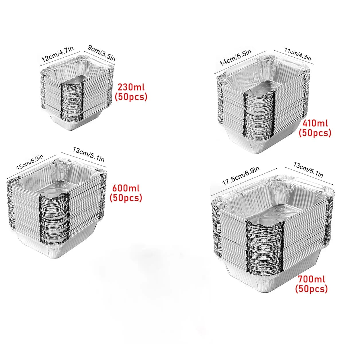 Set 50 tăvițe din folie de aluminiu de unică folosință, diverse dimensiuni
