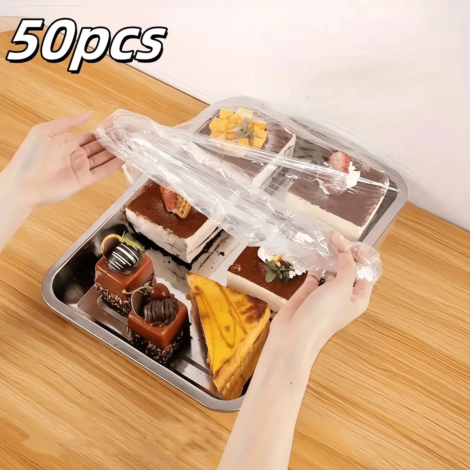 Set 50 capace elastice reutilizabile din PE pentru alimente - Capace extensibile din plastic pentru pâine, fructe, gustări