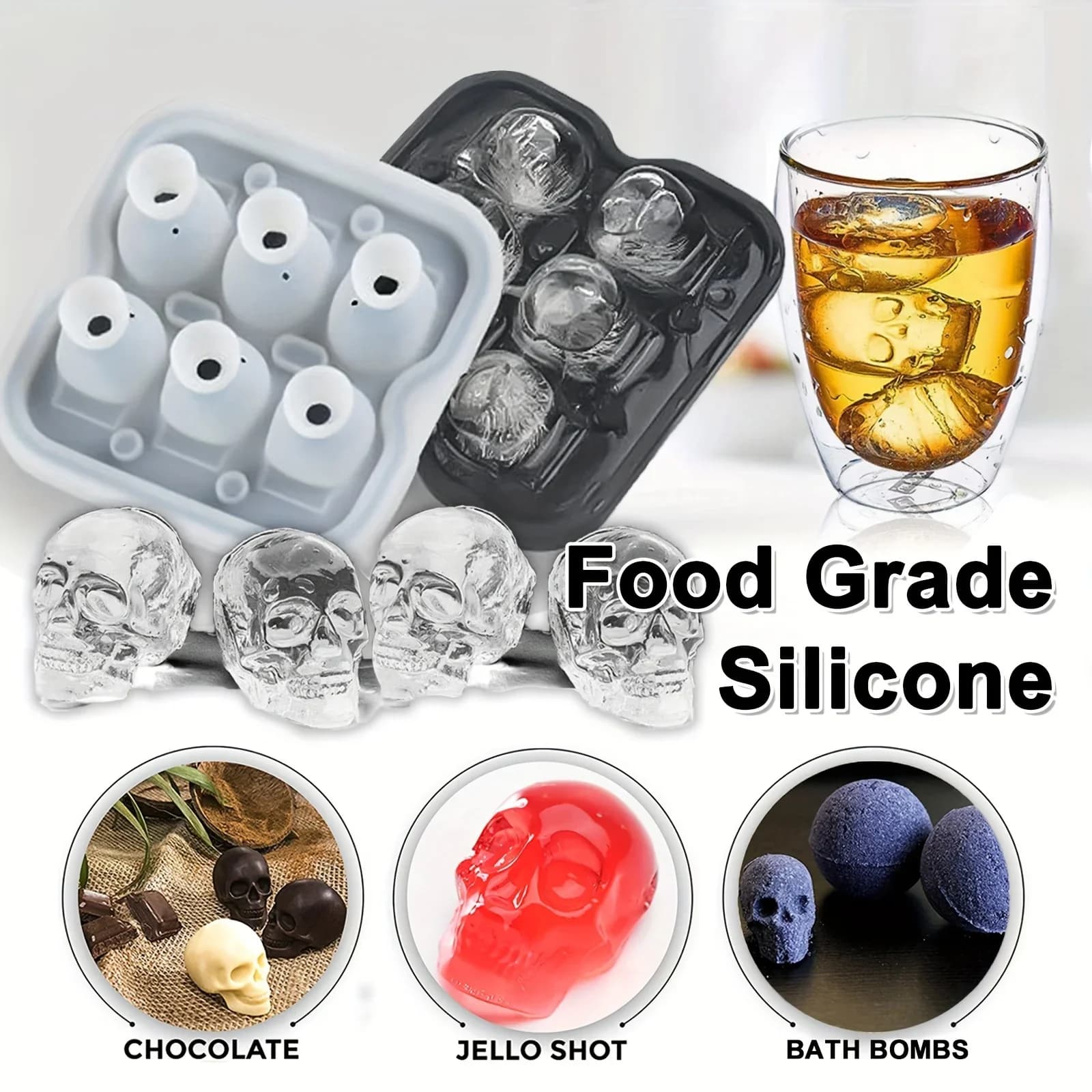 Formă din silicon 3D pentru gheață craniu, fără BPA