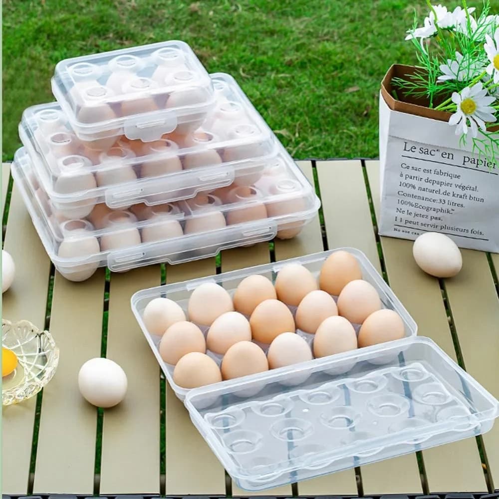 Suport pentru ouă din plastic cu capac pentru frigider și camping
