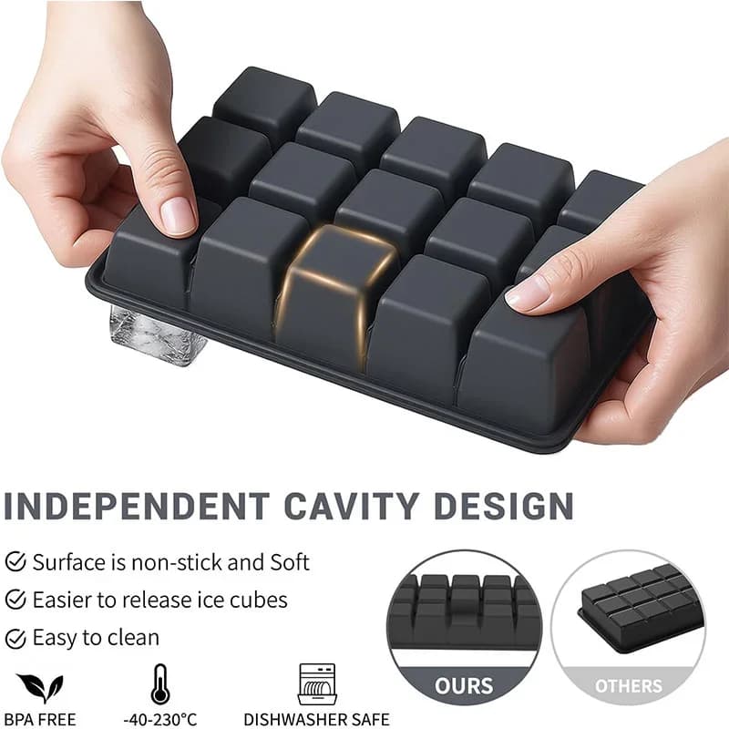 Set 2 forme de cuburi de gheață din silicon cu capac, 15 compartimente, matriță reutilizabilă pentru cocktail și cafea