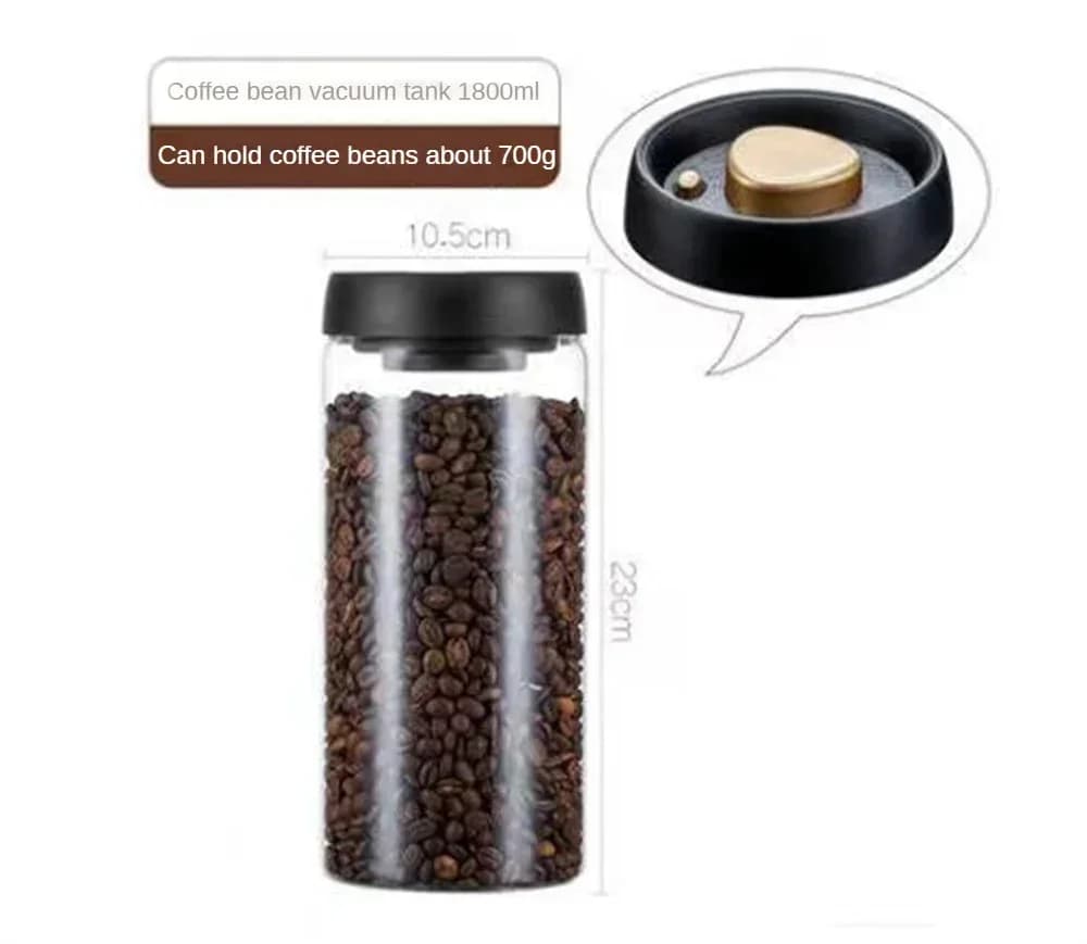 Recipient din sticlă vidat pentru boabe de cafea și alimente, ermetic și rezistent la umezeală