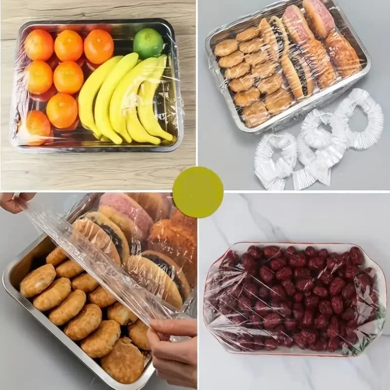 Set 50 capace elastice reutilizabile din PE pentru alimente - Capace extensibile din plastic pentru pâine, fructe, gustări