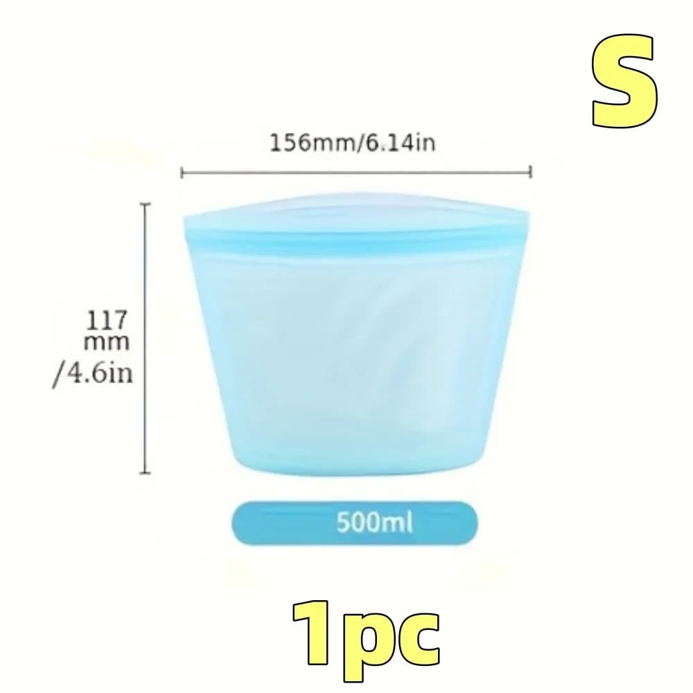 Set 1/3 pungi din silicon reutilizabile pentru alimente, pungi etanșe cu fermoar pentru frigider și congelator