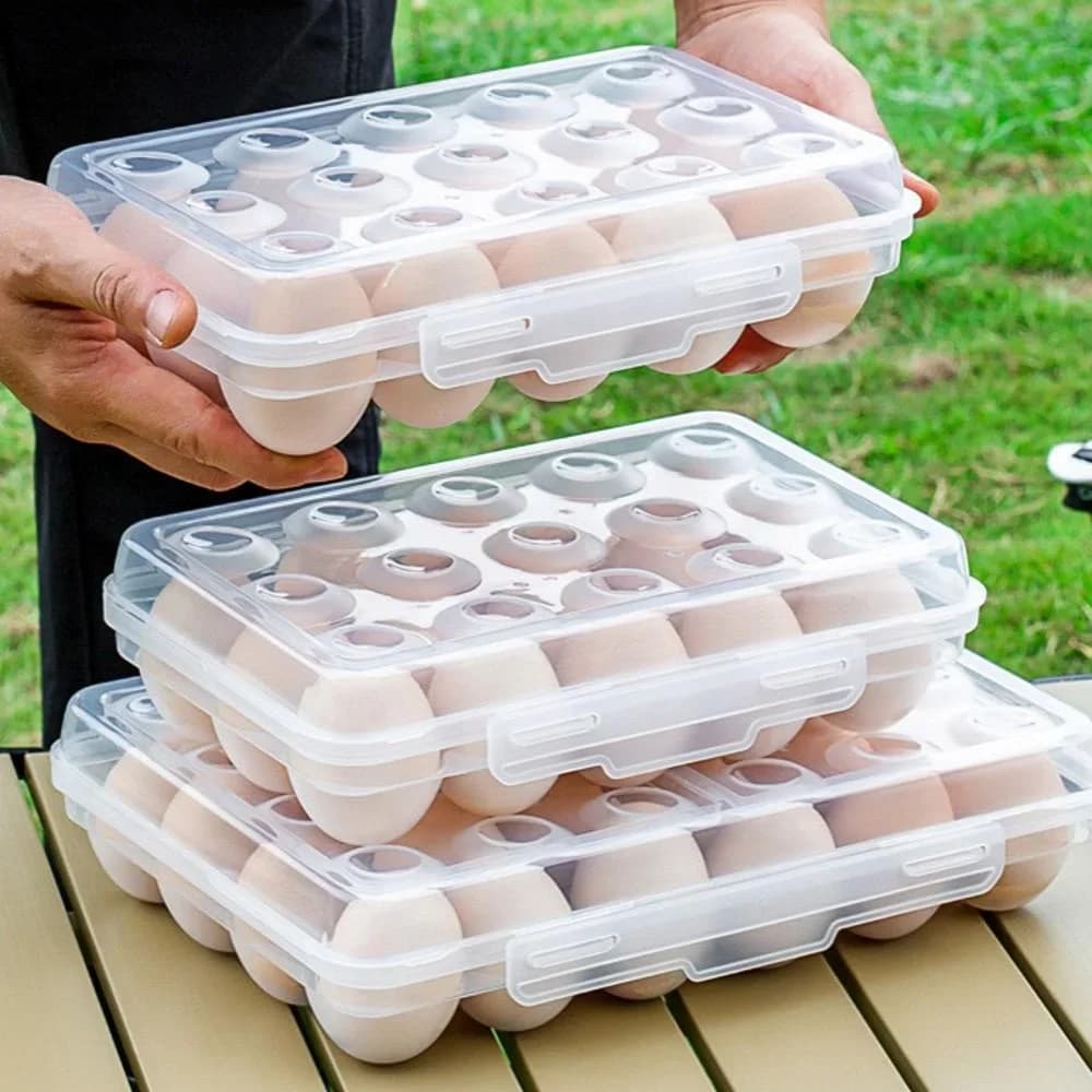 Suport pentru ouă din plastic cu capac pentru frigider și camping