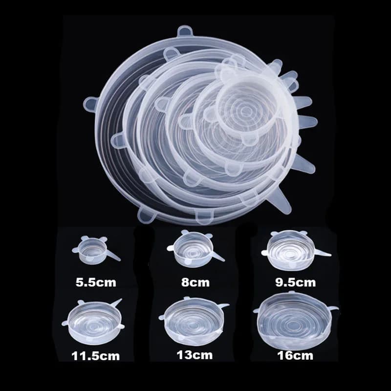 Set 6 capace extensibile din silicon pentru alimente, reutilizabile