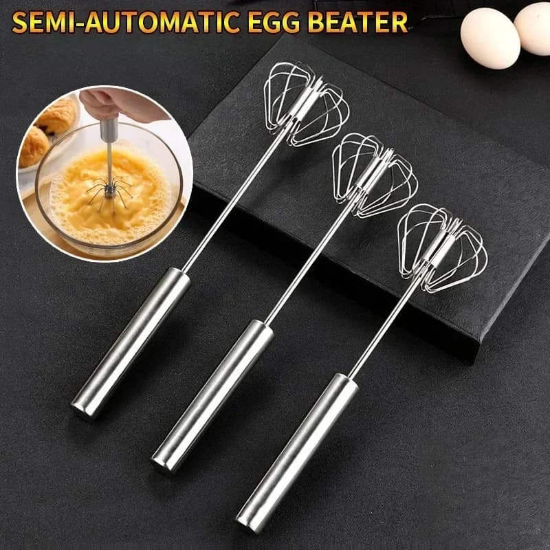 Tel semiautomat rotativ din inox, mixer manual pentru ouă și creme