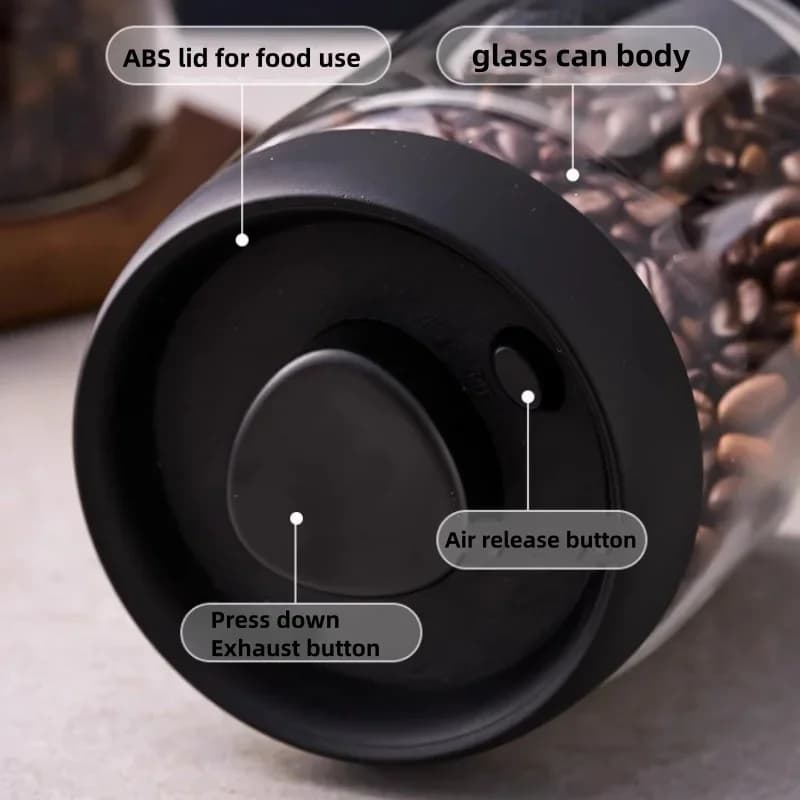 Recipient etanș din sticlă cu vid manual pentru boabe de cafea și ceai