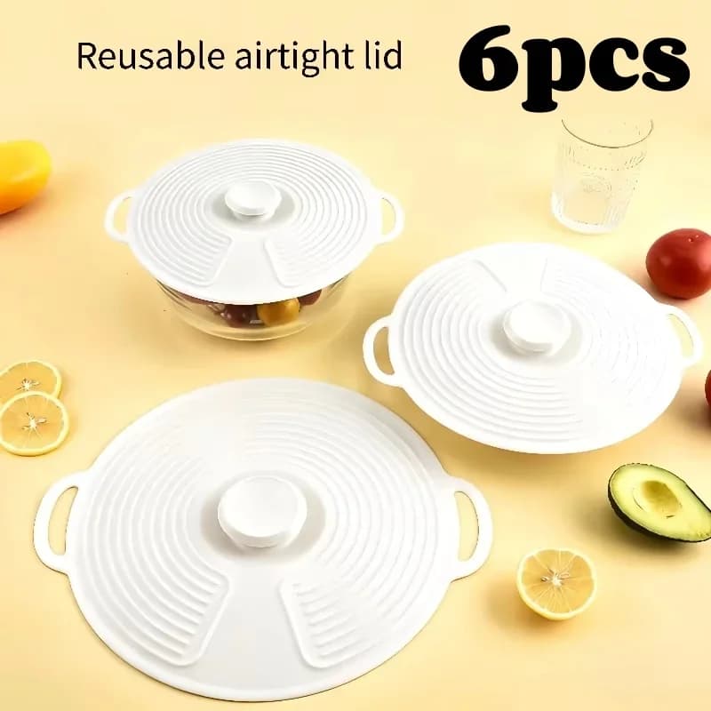 Set 3/6 capace din silicon cu mânere duble, termorezistente, anti-stropire, refolosibile