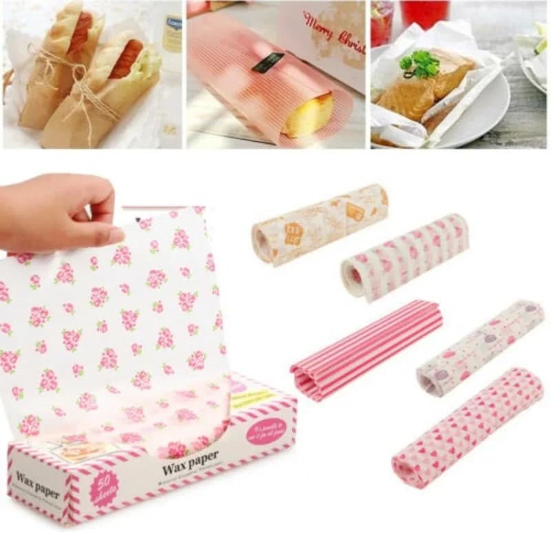 Set 50 bucăți hârtie cerată alimentară, rezistentă la grăsime, pentru sandwich-uri, burgeri și copt
