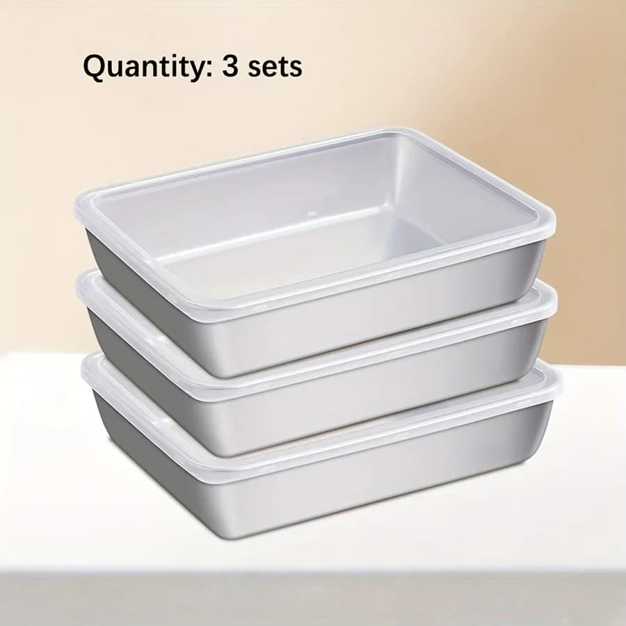 Set 3 caserole alimentare din inox, ermetice, fără BPA, pentru frigider și cămară